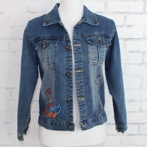 Dark Wash Embroidered Denim Jean Jacket
